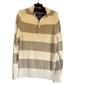 American Eagle Mens Size XXL Ivory Tan Sweater 1/4 Zip Pullover Cotton